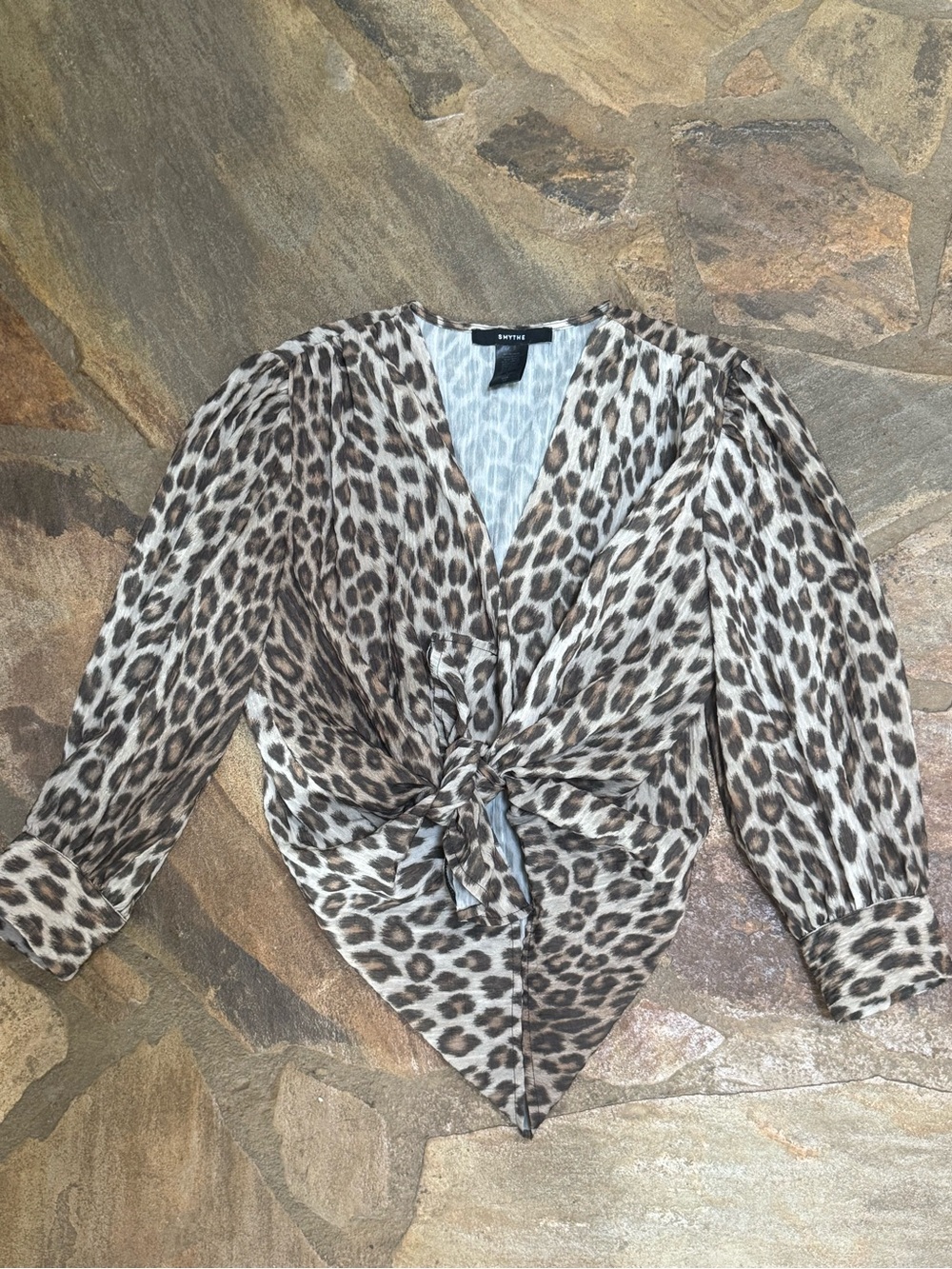 Smythe Leopard-Print Tie-Front Blouse in Brown and Cream